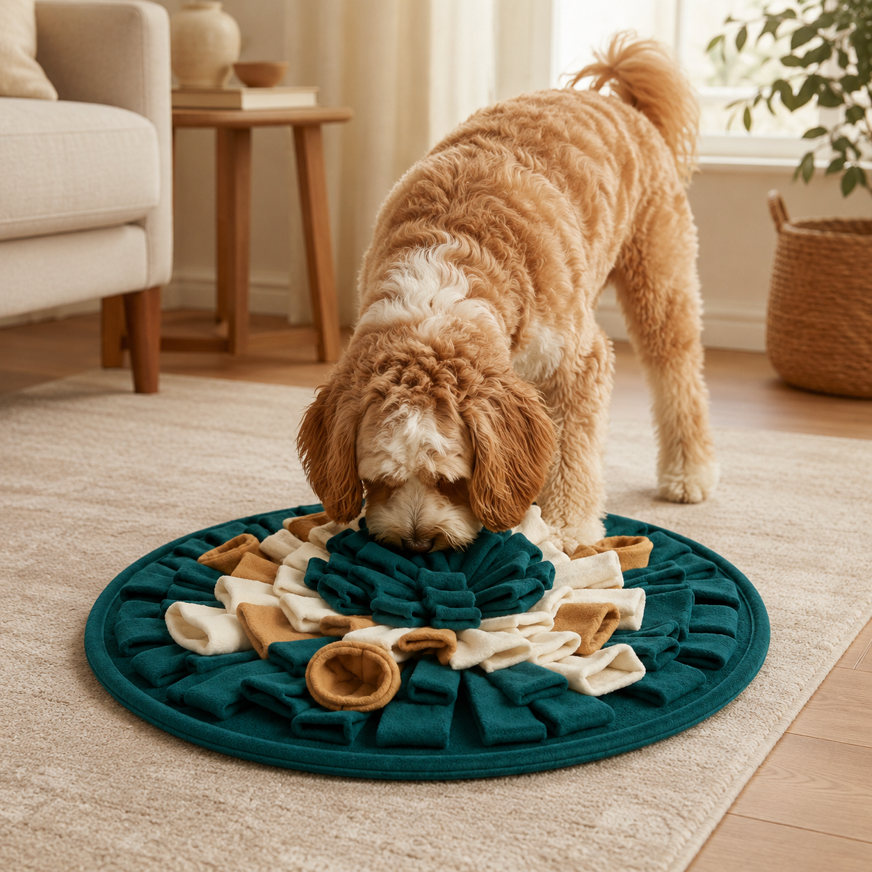 Dog searching for treats in Soviqel Snuffle Mat